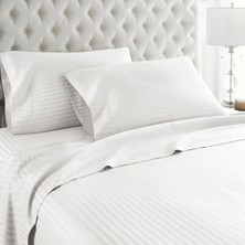 Caqqa Tek Kişilik Çizgili Saten Otel Nevresim Takımı