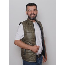 R&B Tasarım Haki Şerit Desenli Slimfit Kapitone Şişme  Yelek