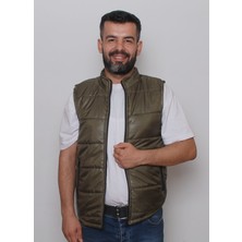 R&B Tasarım Haki Şerit Desenli Slimfit Kapitone Şişme  Yelek