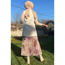Rabia Şamlı Bej Çiçekli Plise Etek