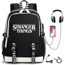 Htun Stranger Things Sırt USB Şarj Edilebilir Sırt Öğrenci Okul Çantası (Yurt Dışından)