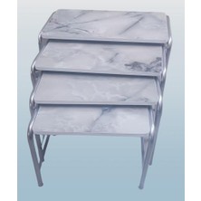 Bengi Ticaret Zigon Sehpa 90220 Demet Metal Model Nikelaj Ayak Ahşp Mermer Dalga Desen El yapım