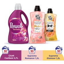 Perwoll Yenileme Çiçek Cazibesi Renkliler 2.75L & Vernel Max Supreme Romance 1.2L & Vernel Max Supreme Glamour