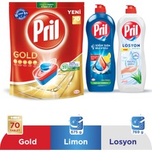 Pril Gold Bulaşık Deterjanı 70 Tablet + Pril Soğuk Suda Bile Etkili Limon 653ml Sıvı Bulaşık Deterjanı + Pril Losyon Aloe Vera 750ml Sıvı Bulaşık Deterjanı