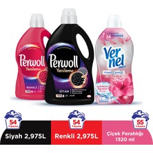 Perwoll Yenileme Siyah 2.97L & Perwoll Yenileme Renkli 2.97L & Vernel Max Fresh Control Çiçek Ferahlığı 1.32L