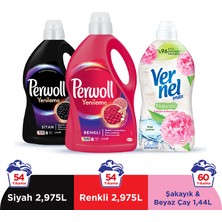 Perwoll Yenileme Renkli 2.97L & Perwoll Yenileme Siyah 2.97L & Vernel Max Naturals Şakayık ve Beyaz Çay 1.44L