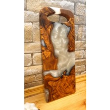 F&S WoodArt Zeytin Ağacı - Beyaz Epoksi Doğal Ahşap Kahve Sofra Sunum Tabağı