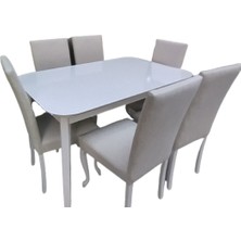Masa-Sandalye ST MUZ Model Açıl Tabla Parlak Beyaz Giydirm Keten Kumaş 6ad Elyapı