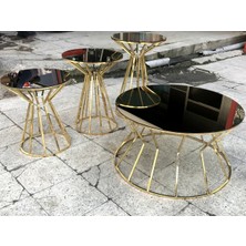 Bengi Ticaret Brc Orta-Zigon Sehpa Cadde Model Siyah Düz Temper Cam Metal Gold Kaplama El Yapım