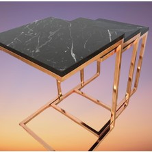 Bengi Ticaret Zigon Zlf Model Çelik Rose Bakır Renk Kaplam Ayak Mdf Siyah Mermer Tabla El Yapım