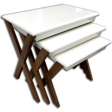 Bengi Ticaret Zigon St Çapraz Ayak Model Sehpa Kayın Ayak Parlak Beyaz-Ceviz Renk Lake El Yapım