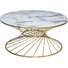 Bengi Ticaret Brc Orta Sehpa Rivoli Model Beyaz Mermer Cam Metal Çelik Gold Renk Kaplama Ayak El Yapım