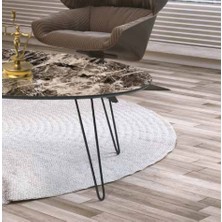 Bengi Ticaret Orta Sehpa Osm Oval Model Parlak Ahşap Mermer Mdf Tabla Metal V Ayak El Yapım