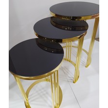 Bengi Ticaret Brc Zigon C Beyaz Mermer Temper Siyah Cam Metal Çelik Gold Renk Kaplama Ayak