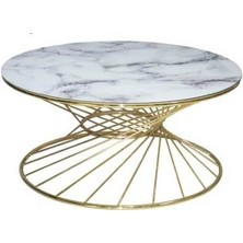 Bengi Ticaret Brc Orta Sehpa Rivoli Model Beyaz Mermer Cam Metal Gold Renk Kaplam Ayak El Yapım