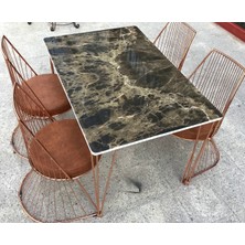 Bengi Ticaret Masa TEL Sandalye ST Takım Metal ROSE Renk Kaplama Siyah Mermer Renk Tabla Elyapı