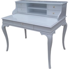 Bengi Ticaret Çalışma Masa Klasik Model Kayın Aslan Ayak Parlak Beyaz Lake Boya Porselen Kulp El Yapım