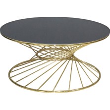 Bengi Ticaret Brc Orta Sehpa Rivoli Model Düz Siyah Cam Metal Transmisyon Çelik Gold Renk Kaplama Ayak El Yapım