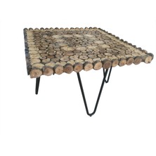 Bengi Ticaret Orta Sehpa Kütük Ağaç Dalı Kesme Model Metal Ayak Üstü Cam Dikdörtgen El Yapım