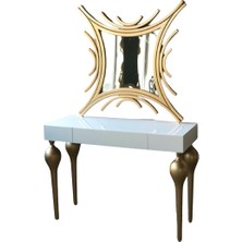Bengi Ticaret Dresuar Tombul Model Kayın Ayak Mdf Çekmece Tabla Parlak Gold-Beyaz Uyum Kutu Sevk El Yapım