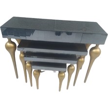 Bengi Ticaret Dresuar-Zigon Tombul Ayak Model Kayın Mdf Tabla Parlak Gold Boya Füme Cam Kaplam