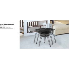 Bengi Ticaret Zigon Osm Elips Model Çelik V Ayak Parlak Siyah Mermer Desen Mdf Tabla El Yapım