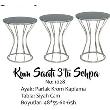 Bengi Ticaret Brc Zigon Sehpa Kum Saat Model Siyah Temper Cam Metal Krom Renk Kaplama El Yapım