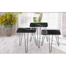 Bengi Ticaret Zigon Osm Kare Model Sehpa Metal V Ayak Parlak Ahşap Mermer Tabla El Yapım