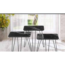 Bengi Ticaret Zigon Osm Kare Model Sehpa Metal V Ayak Parlak Ahşap Mermer Tabla El Yapım