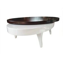 Bengi Ticaret Döner Orta Sehpa Oval Inovatiftarz Kayın Retro Ayak Mdf Parlak Beyaz Füme Cam