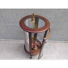 Bengi Ticaret Gümüşlük Yuvarlak Model Parlak Ceviz Kayın Aslan Ayak 3 Raf Bombe Cam 78 El Yapım