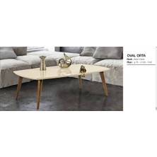 Bengi Ticaret Orta Sehpa Osm Oval Kayın Retro Ayak Parlak Krem Ceviz Tabla Kutu Sevk El Yapım