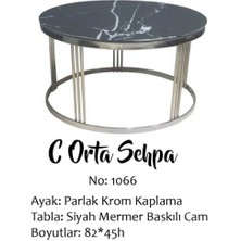 Bengi Ticaret Brc Orta Sehpa C Model Siyah Mermer Temper Cam Metal Çelik Gümüş Renk El Yapım