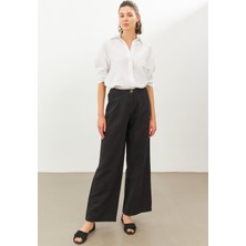Stella Pulvis Siyah Keten Yüksek Bel Wide Leg Pantolon
