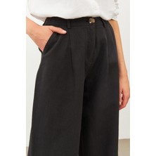 Stella Pulvis Siyah Keten Yüksek Bel Wide Leg Pantolon