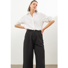 Stella Pulvis Siyah Keten Yüksek Bel Wide Leg Pantolon