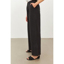 Stella Pulvis Siyah Keten Yüksek Bel Wide Leg Pantolon