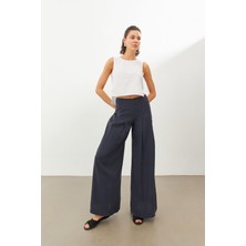 Stella Pulvis Lacivert Pileli Yüksek Bel Modal Palazzo Pantolon