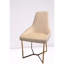 Sandalye ST PİRAMİT Model Metal Gold Renk Kaplama Babyfac Krem kumaş 1ad El Yapım