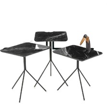 Bengi Ticaret Zigon Osm Kare Model Sehpa Metal V Ayak Parlak Ahşap Siyah Mermer Tabla El Yapım