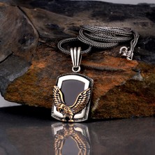 925 Ayar Gümüş Onixy Taş Üzeri Kartal Motifli Kolye