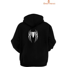 Ors Trend Spiderman 2 Baskılı 3 İplik Siyah Kapişonlu Sweatshirt