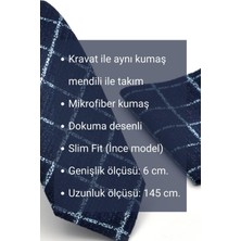 Gaffy Mavi Noktalı Puantiye Lacivert Dokuma Kumaş Mendilli Slim Fit Kravat SDK230915