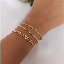 BijuStore Altın Kaplama Zincir Üçlü Kadın Bileklik & Halhal