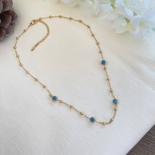 Kyver Nazar Boncuklu Kolye Dorika Kararmaz Çelik Kolye Gold 42+5 cm