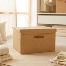 Ocean Home Textile Jüt Kapaklı Dolap İçi Çamaşır Oyuncak Düzenleyici Katlanır Saklama Kutu Hurç  48x40x30 cm