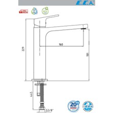 E.C.A Tiera  Banyo Lavabo Bataryası Krom Renkli  Orta Boy Tip 102188003