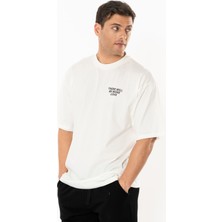 Coredra More Love Oversize T-Shirt Erkek - Ekru
