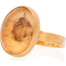 Gümüşcüm Kehribar Taşlı Altın Kaplama Yuvarlak Bayan Gümüş Yüzük