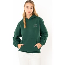 Coredra Amore Oversize Hoodie Kadın - Yeşil